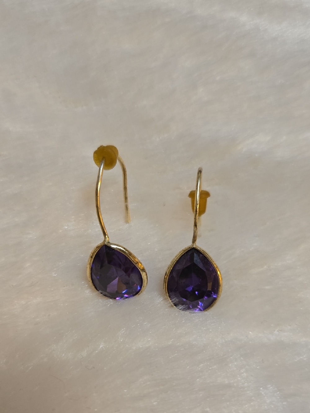 Gold-Tone Teardrop Amethyst Glass Drop Earrings